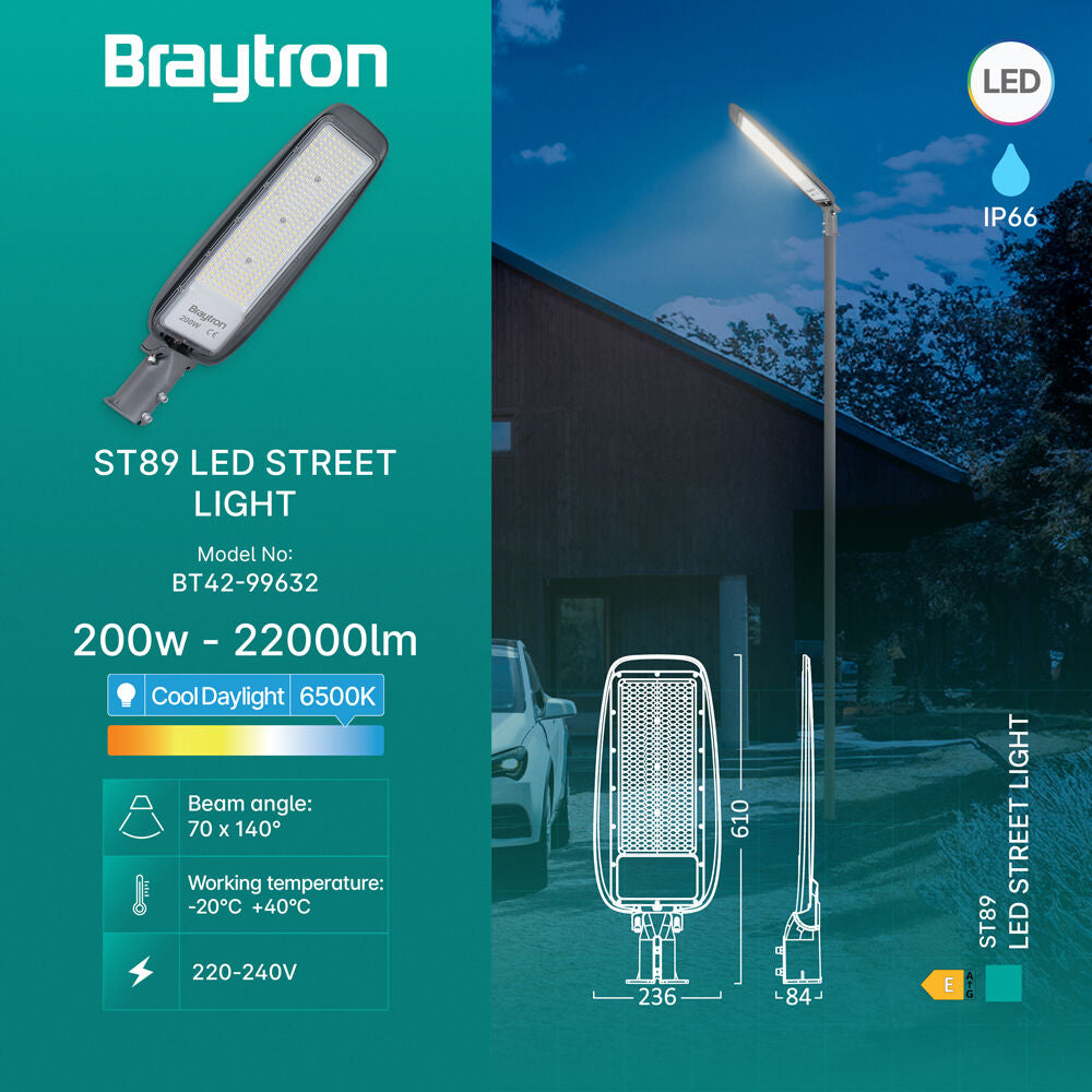 Luminária LED Braytron ST89 200W 6500K IP66 | Iluminação Pública à Prova d'Água
