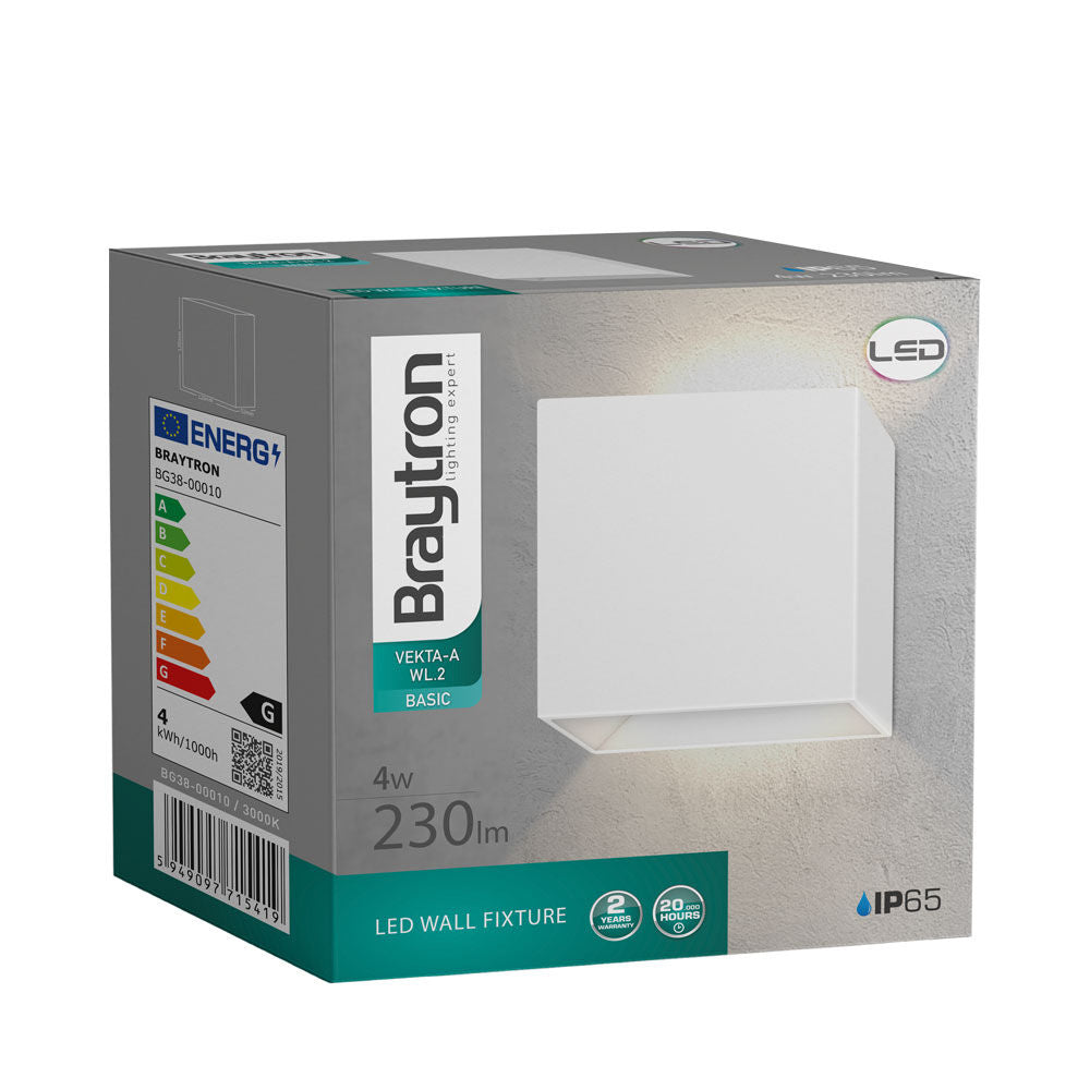 Luminária de Parede Braytron Vekta 2x2W Branca IP65 | Iluminação Externa