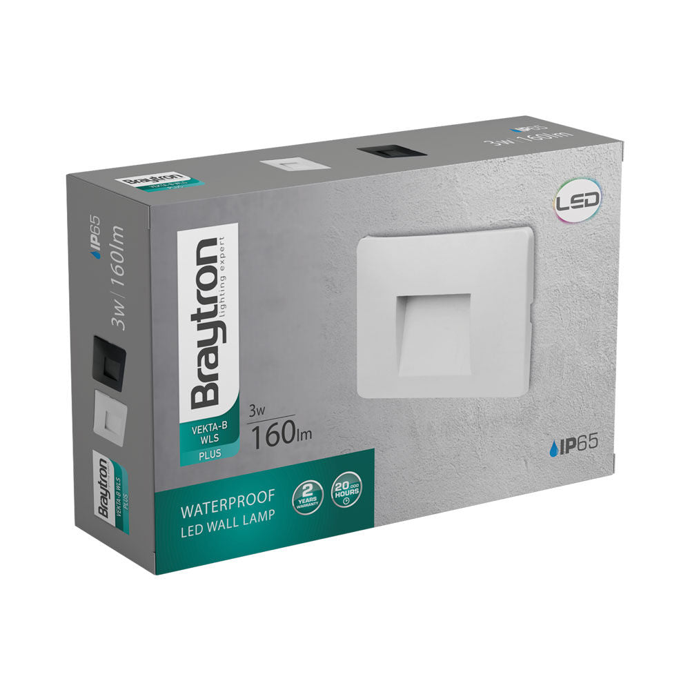 Luminária de Parede Braytron Vekta 3W Quadrada Branca 160lm 3000K IP65 | Iluminação Externa