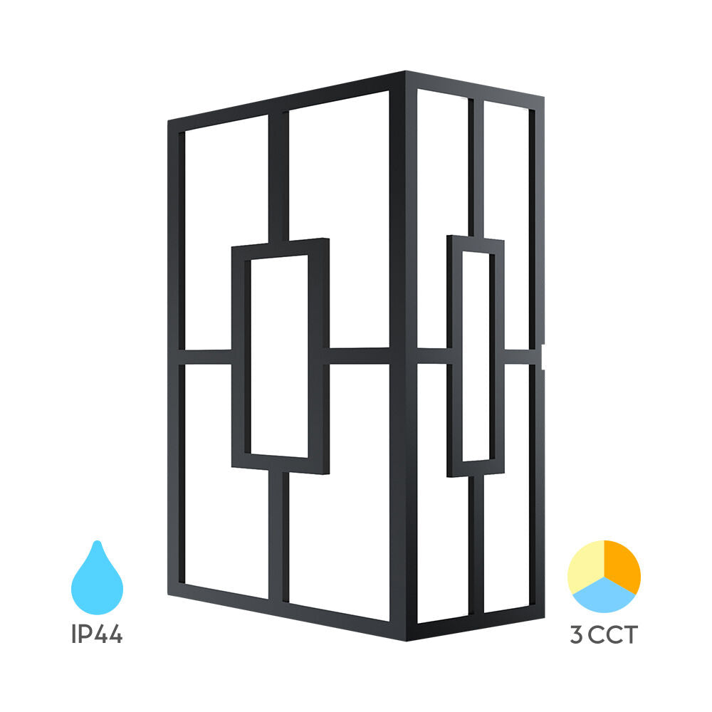 Luminária de Parede Braytron Veneto 20W Quadrada Preto 3em1 IP44 | Iluminação Externa