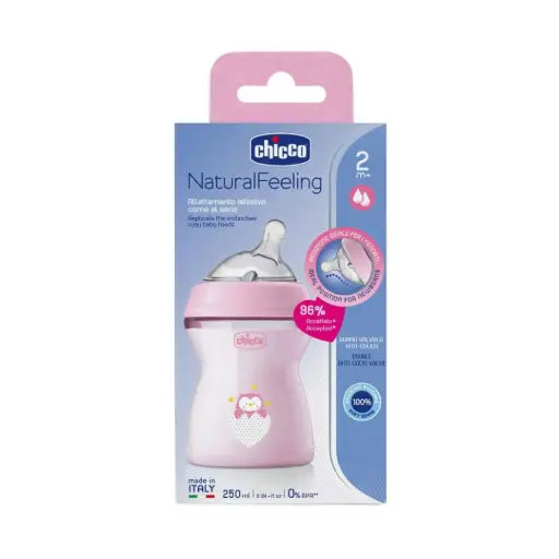 CHICCO BIBERAO NATURAL 250ML ROSA 2M+