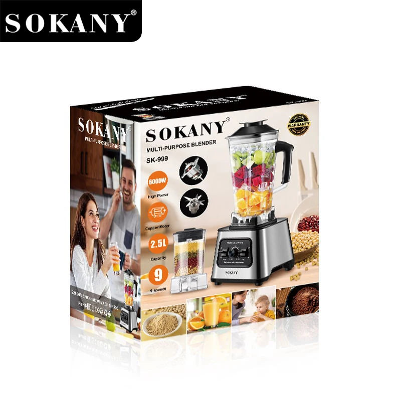 Processador de alimentos multifuncional SOKANY SK-999 com alta potência de 6000 W e design de aderência ergonômica