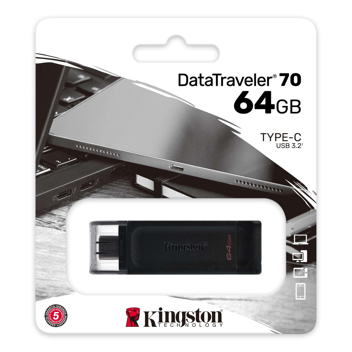PEN DRIVE 64GB KINGSTON DATA TRAVELER DT70 3.2 USB-C PRETA