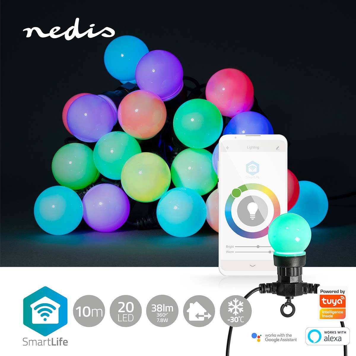 Luzes Decorativas Nedis WI-FI RGB 20Leds (50mm) 10m WIFILP03C20