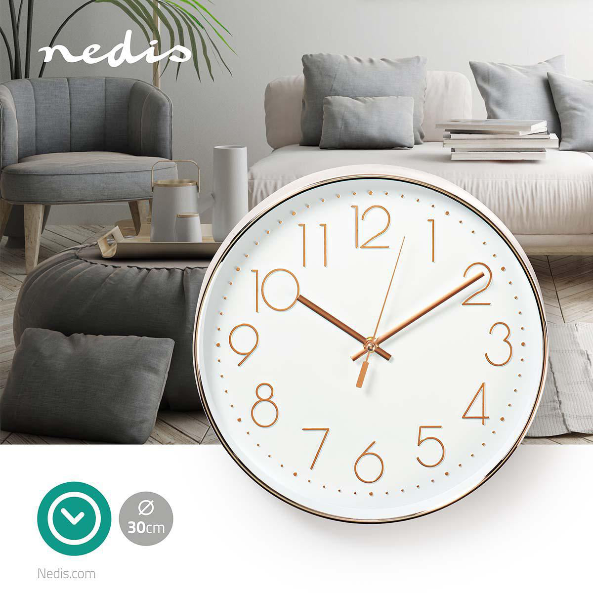 Relógio de parede Nedis CLWA015PC30RE Diâmetro: 300 mm | Plástico | Branco / goloufo