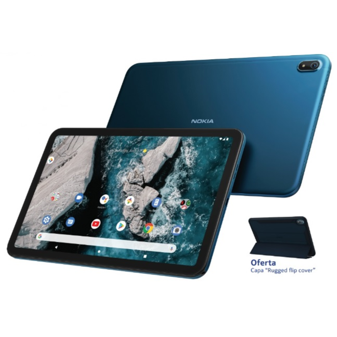 Bundle Nokia T20 Tablet + Capa Protetora Rugged Flip Case - 10.4", Tela 2K, 4GB RAM, 64GB Armazenamento, Android 11