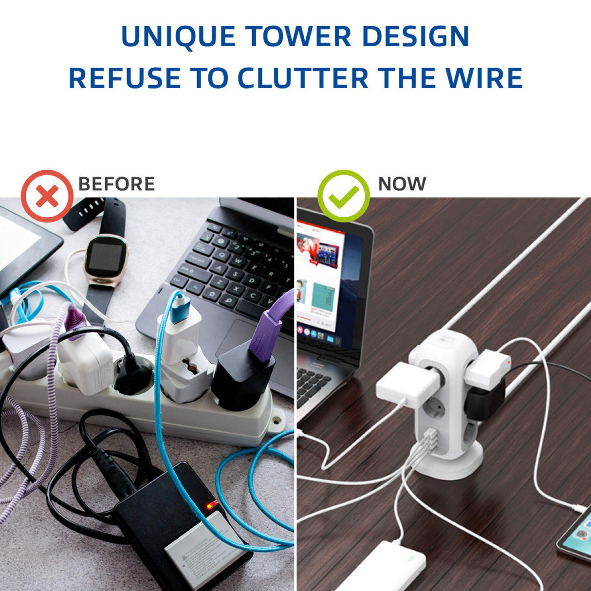 Tomada múltipla torre de 11 entradas Schuko + 3 x USB