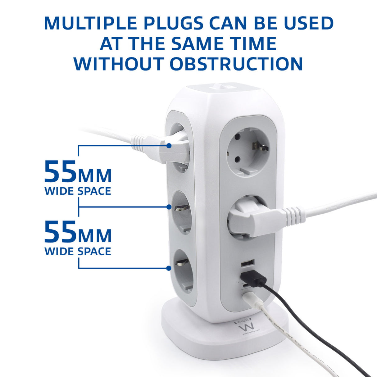 Tomada múltipla torre de 11 entradas Schuko + 3 x USB