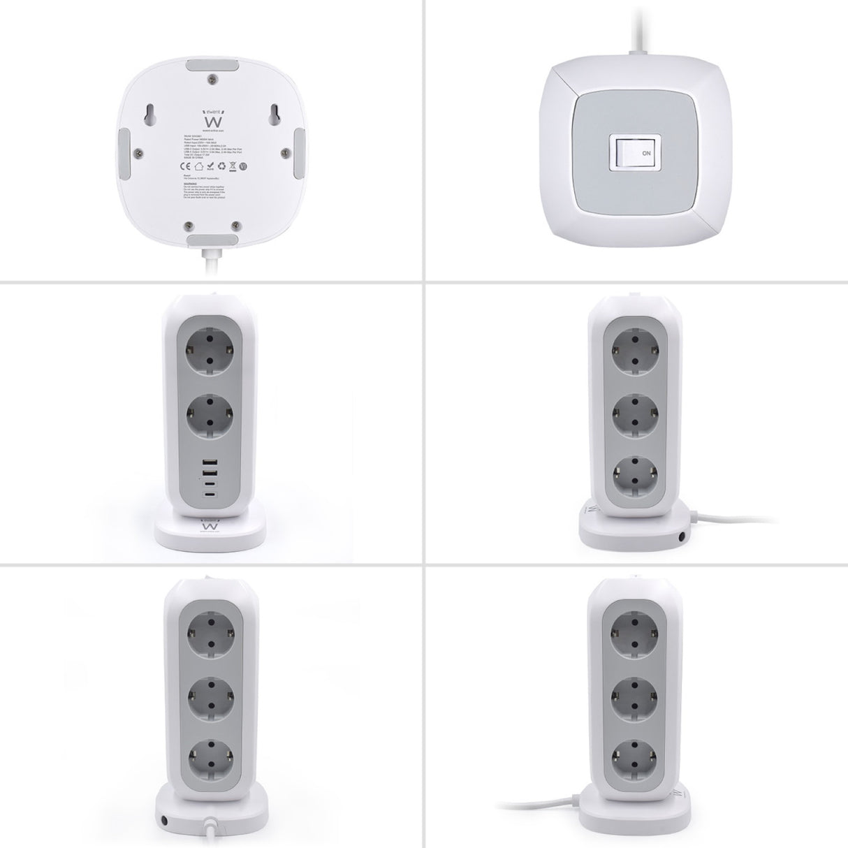 Tomada múltipla torre de 11 entradas Schuko + 3 x USB