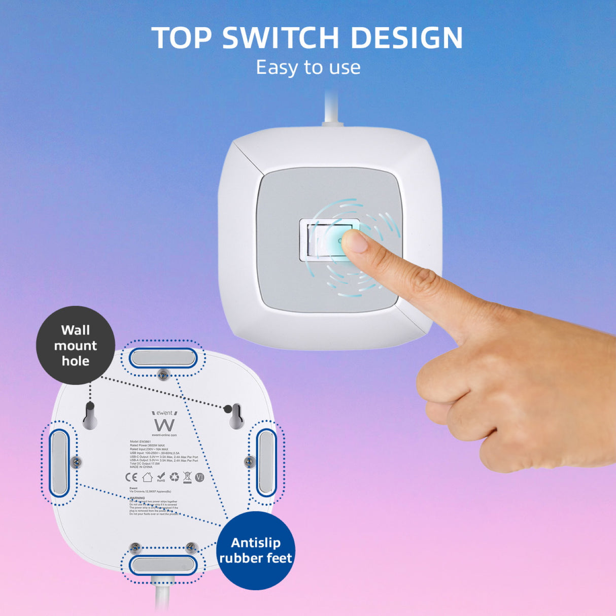 Tomada múltipla torre de 11 entradas Schuko + 3 x USB