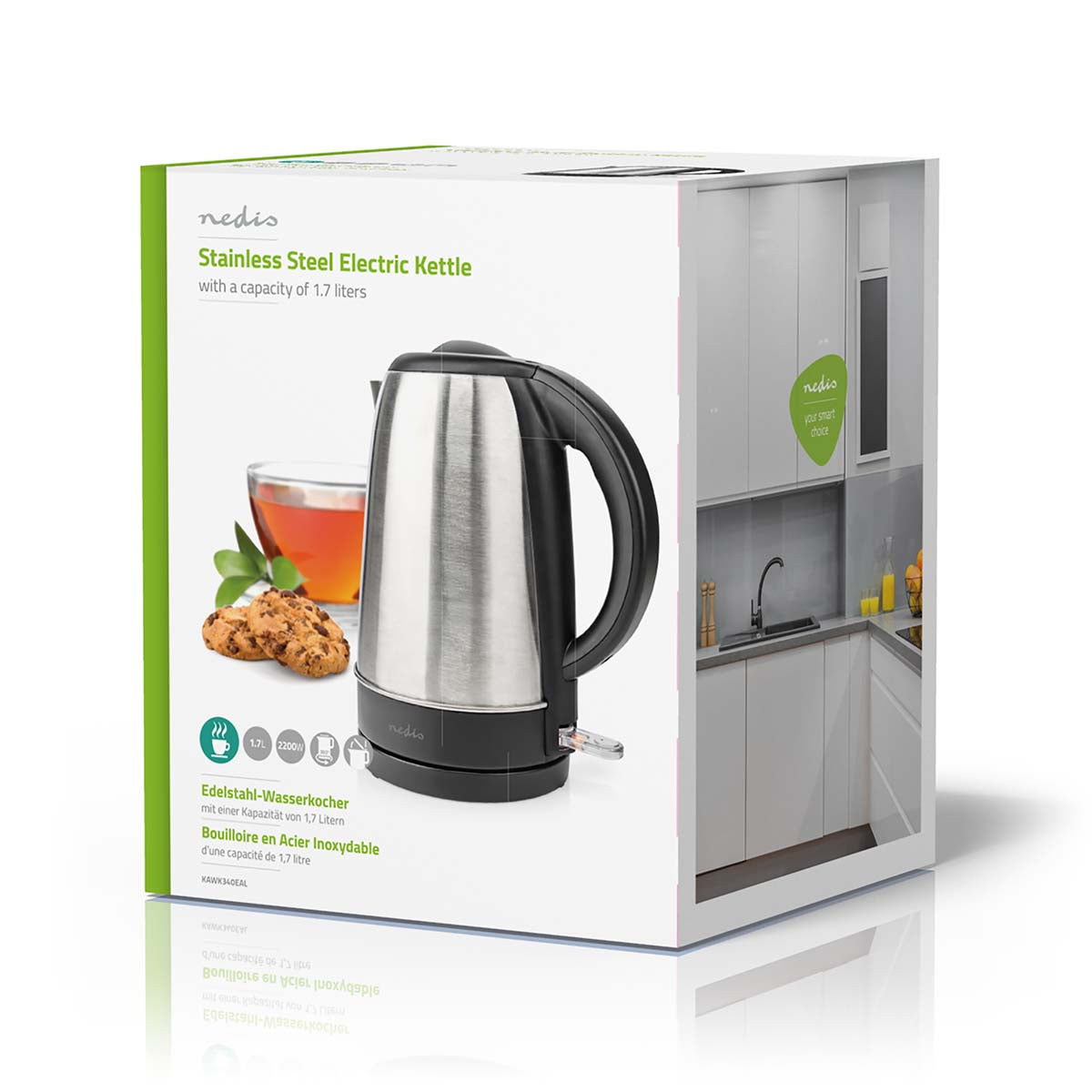 Chaleira Elétrica Nedis 1,7Lts 360 Alumínio KAWK340EAL