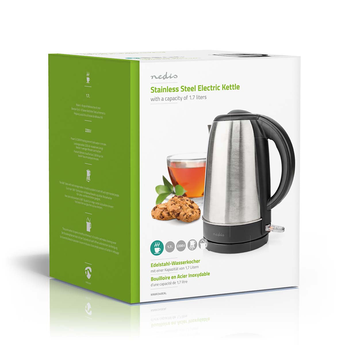 Chaleira Elétrica Nedis 1,7Lts 360 Alumínio KAWK340EAL