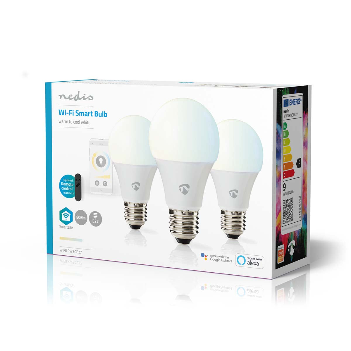 Lâmpada LED Branco Qt e Frio|Pack 3|Wi-Fi|E27|806 lm|9 W