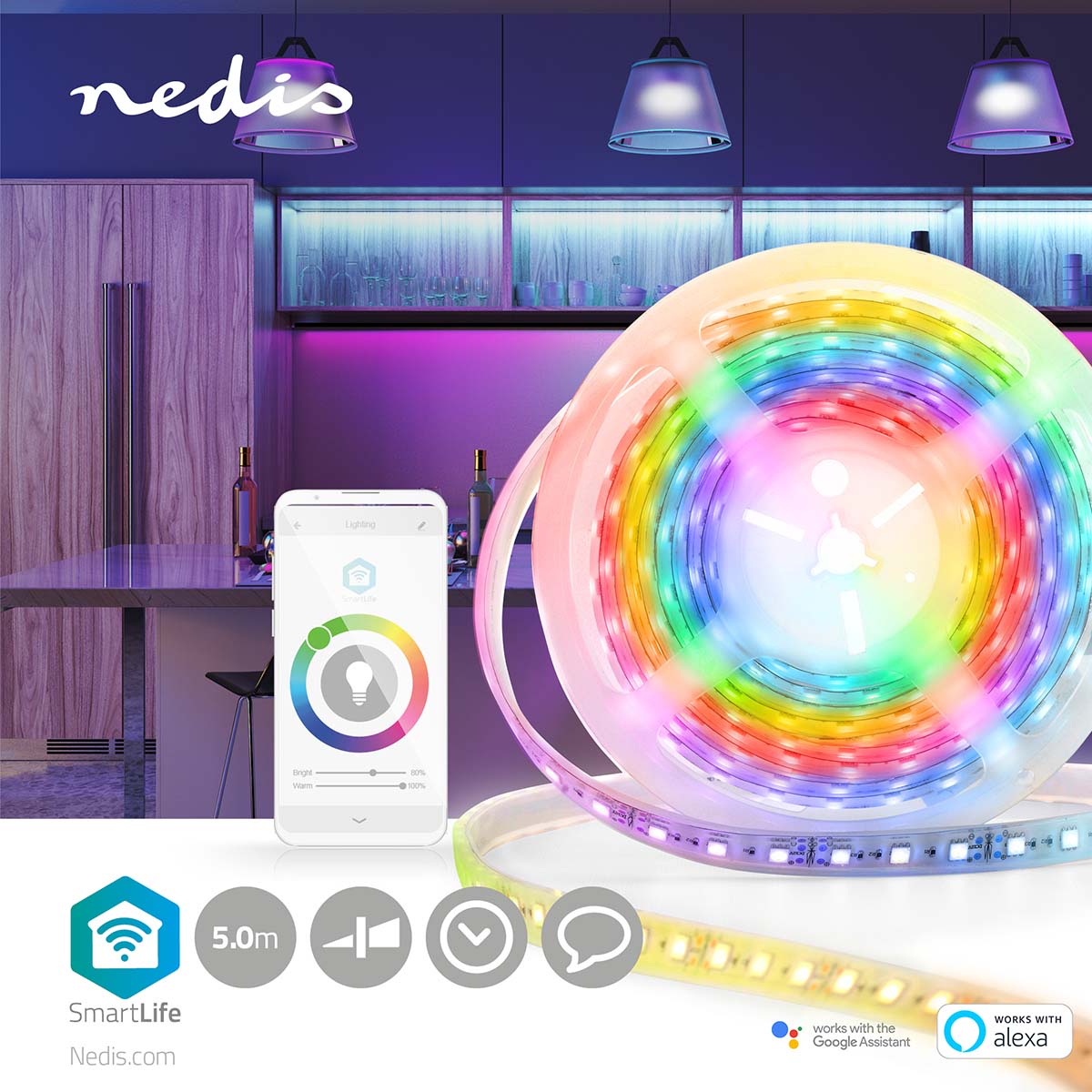 FITA LED 5M NEDIS WIFILS51CRGB – ILUMINAÇÃO RGB INTELIGENTE COM CONEXÃO WIFI PARA SEU AMBIENTE