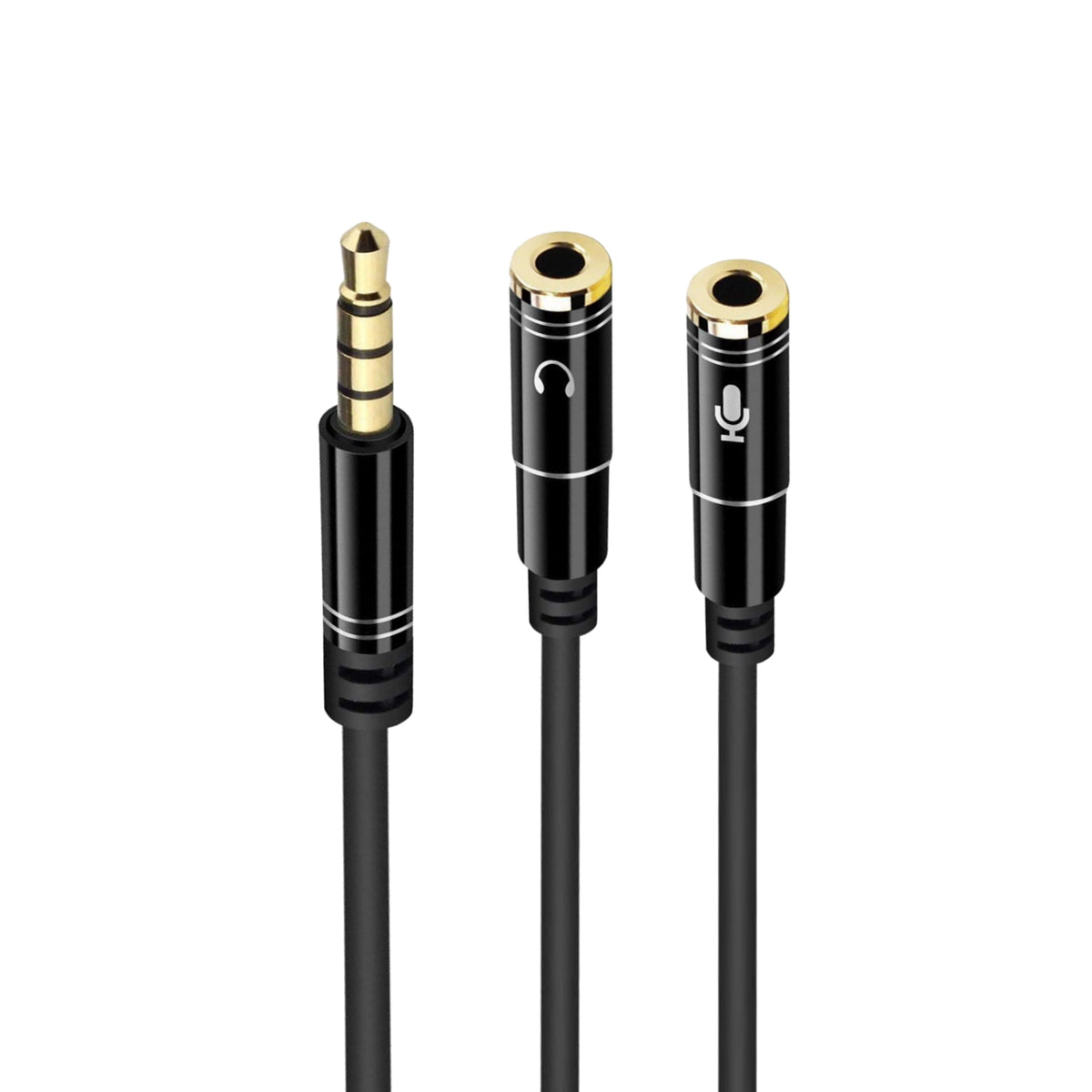 Cabo adaptador de áudio Jack 3,5 / M 4 pinos - 2xJack 3,5 / H 3 pinos, preto, 0.30m