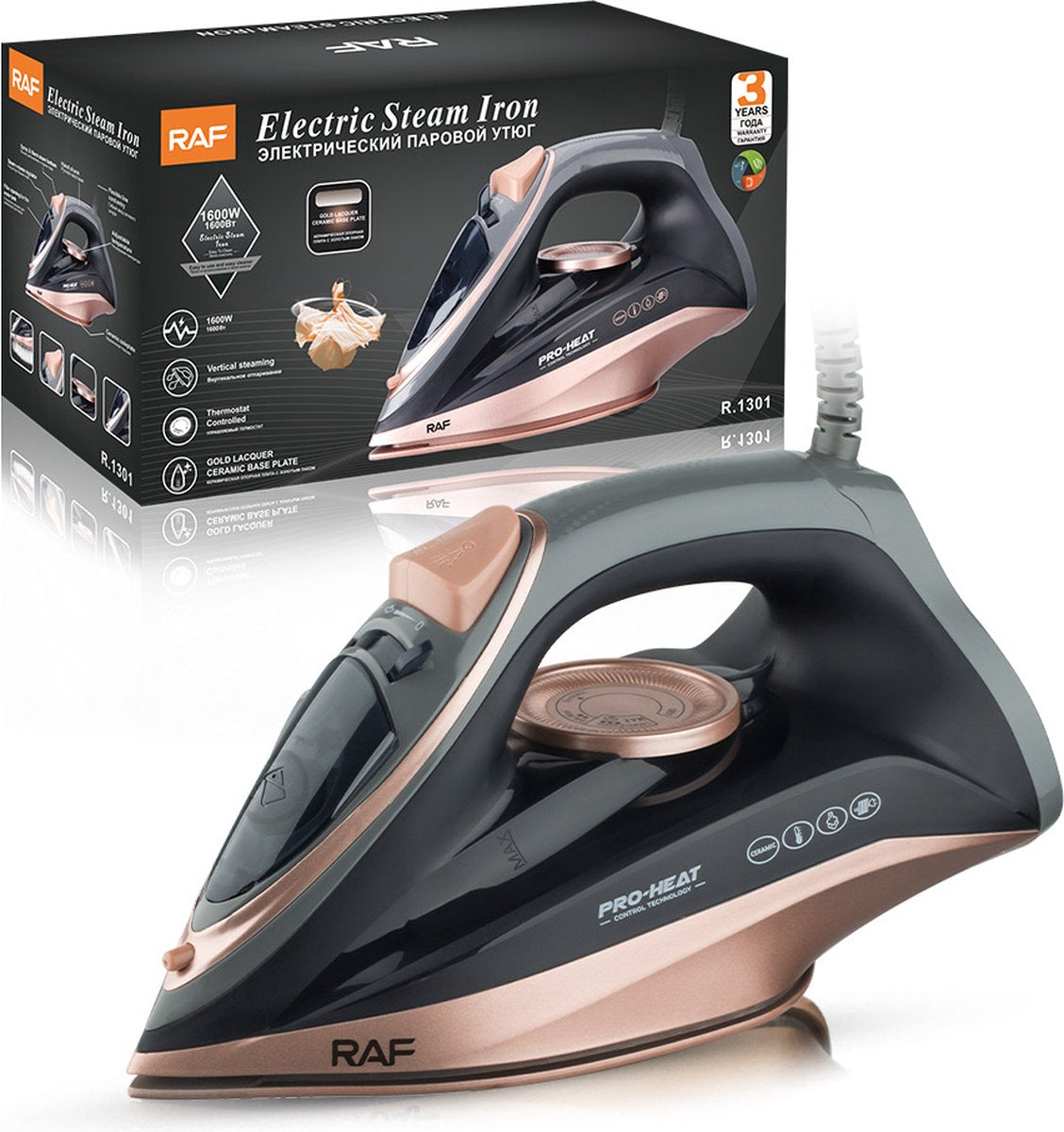 Ferro de engomar RAF R.1301 com Gerador de Vapor - Ferro a Vapor - Com Termostato - Vapor Vertical Possível - Ferros a Vapor - 1600W