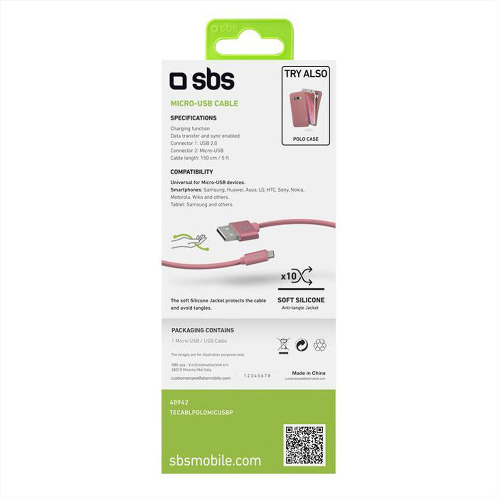 Cabo de dados e carregamento microUSB série Polo - rosa