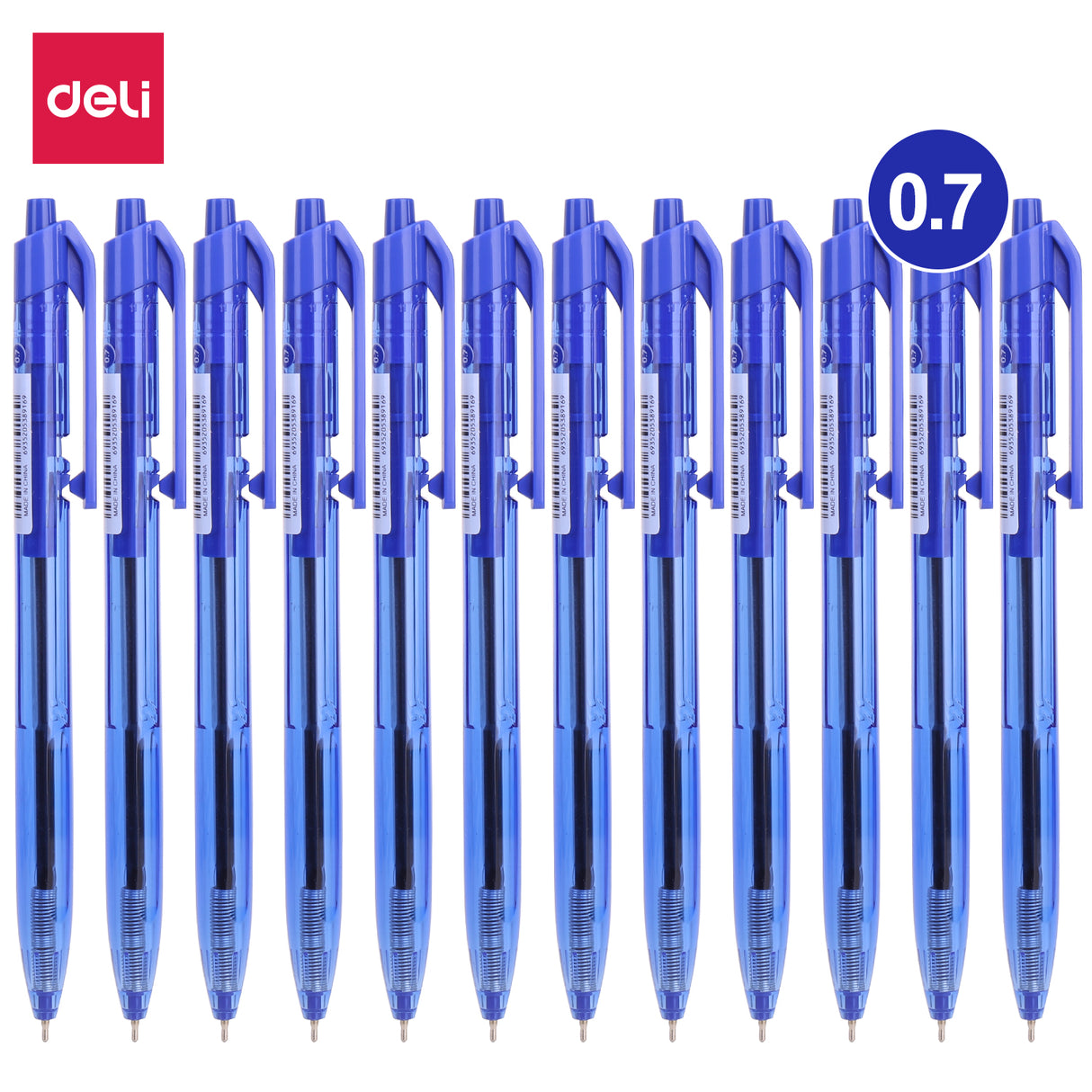 Caneta de óleo médio Deli EQ02130 0,7 mm (azul) (12 peças/caixa)