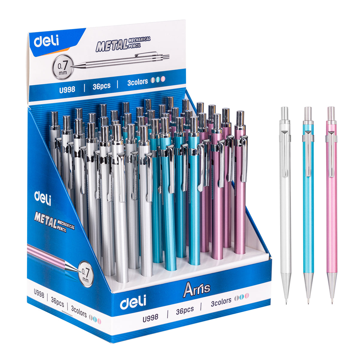 Lápis Deli EU998 metálico de 0,7mm (mista) 36peças/caixa