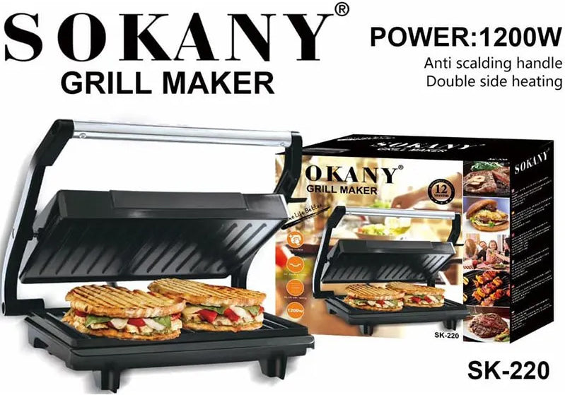 Sanduicheira Sokany Grill, 1200 Watt, Preto - SK-220
