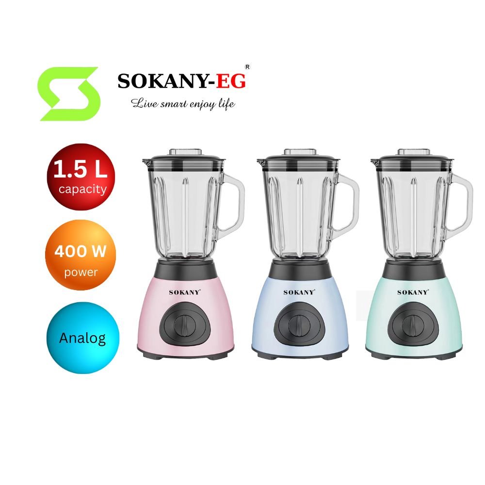 Sokany SK-179 Liquidificador Multiuso 400W Mixer 1.5L Capacidade 2 em 1 Blender