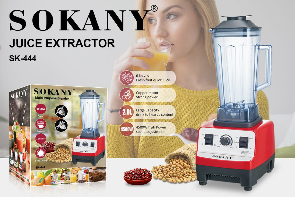 Liquidificador automático de grau comercial Sokany 4500w para serviço pesado, frasco de 2l - multicolorido