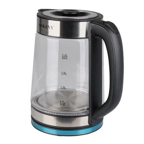 Chaleira elétrica Chaleira de vidro silencioso Sokany SK-SH-1070 com luz de fundo 2,2 l 2000 W