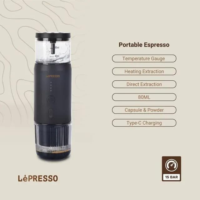 Máquina de Café Expresso Portátil LePresso Com Medidor Térmico - Preto