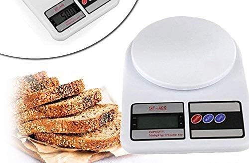 Balança de cozinha digital eletrônica multifuncional - opção de tara - visor LCD SF-400 - gramas e onças (10.000 g) para medição exata de ingredientes para cozinhar ou assar (branco/plástico)