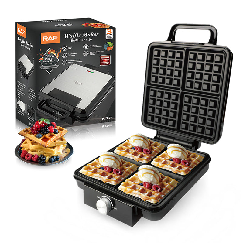 Torradeira de Waffle RAF R.2208 Preto 1500 W Torradeira de Waffle Resistente ao Calor de Qualidade Premium