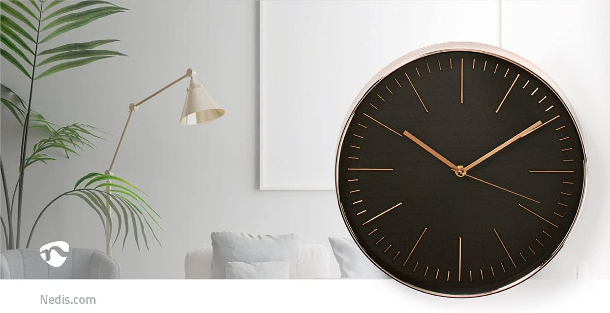 NEDIS CLWA013PC30BK Relógio de Parede Circular | 30 cm de diâmetro | Preto & Ouro