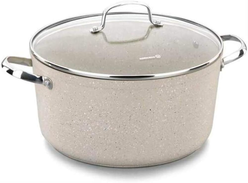 Caçarola de alumínio forjado Korkmaz Granita | Panelas de Base de Indução de Revestimento de Granito | Panela de sopa de alumínio com tampa de vidro 28x14,5cm / 8,0l.