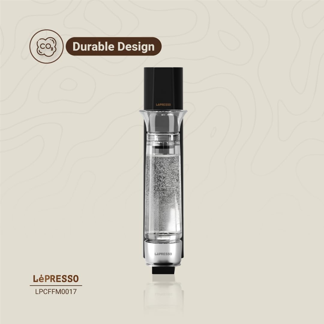 Máquina de Água com Gás Lepresso com Botão de Liberação de Pressão, Carbonatação Eficiente, Portátil & Compacto, Capacidade de 800ML, Design Patenteado, Máquina de Água com Gás, Enchimento de Gás a partir do Botão