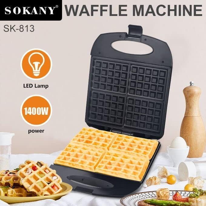 Máquina de Waffles (galete) Sokany 1400W 4 Fatias Sk-813 Sokany