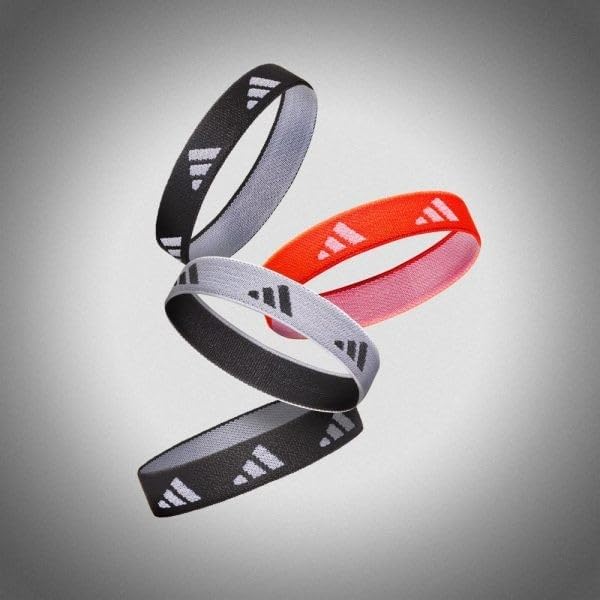 Bandoletes Adidas Laços de Cabelo - Faixas de Cabelo de Lycra Macias e Elásticas para Uso Esportivo e Diário, Elástico Durável Sem Puxar, Uso Confortável durante todo o Dia em Preto, Branco e Vermelho, (Preto/Cinza/Vermelho Solar, Pacote com 4)