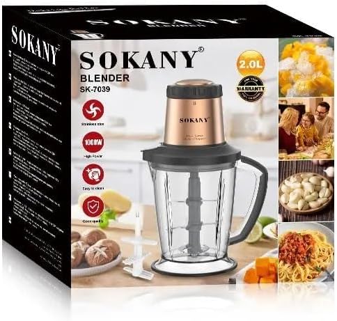 Processador de Alimentos Acrílico Sokany 2 Litros e motor de 1000W Sk-7039 - Chopper elétrico