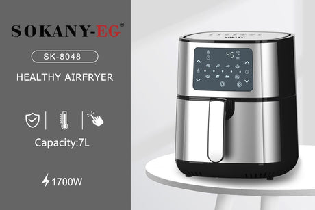 Sokany Essential Air Fryer SK-8048, Tela Digital Touch Screen, 7L, 1700W, Prata Garantia internacional - tensão de alimentação 220V e 50hz