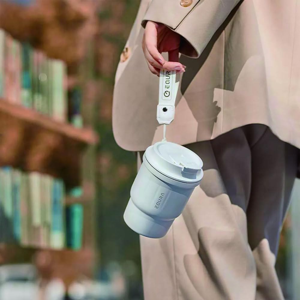 Copo Térmico Lepresso para Bebidas Quentes e Frias, Capacidade de 450ml, 316 Interno & 304 Externo SUS, 8H Manter Aquecido, 10H Manter Frio - Branco