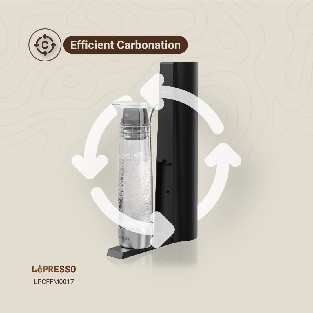 Máquina de Água com Gás Lepresso com Botão de Liberação de Pressão, Carbonatação Eficiente, Portátil & Compacto, Capacidade de 800ML, Design Patenteado, Máquina de Água com Gás, Enchimento de Gás a partir do Botão