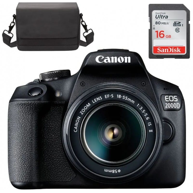 Canon Eos 2000D Máquina Fotográfica Dig.24.1Mp Efs18-55Mm Is Ii + Memória + Bolsa – Namorados
