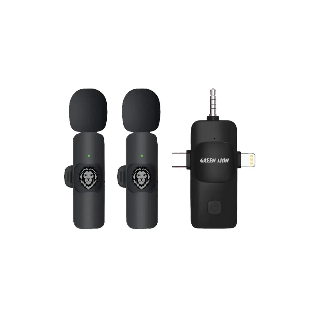 Microfone Green Lion 3 EM 1 Tipo-C / Lightning / Aux - Preto