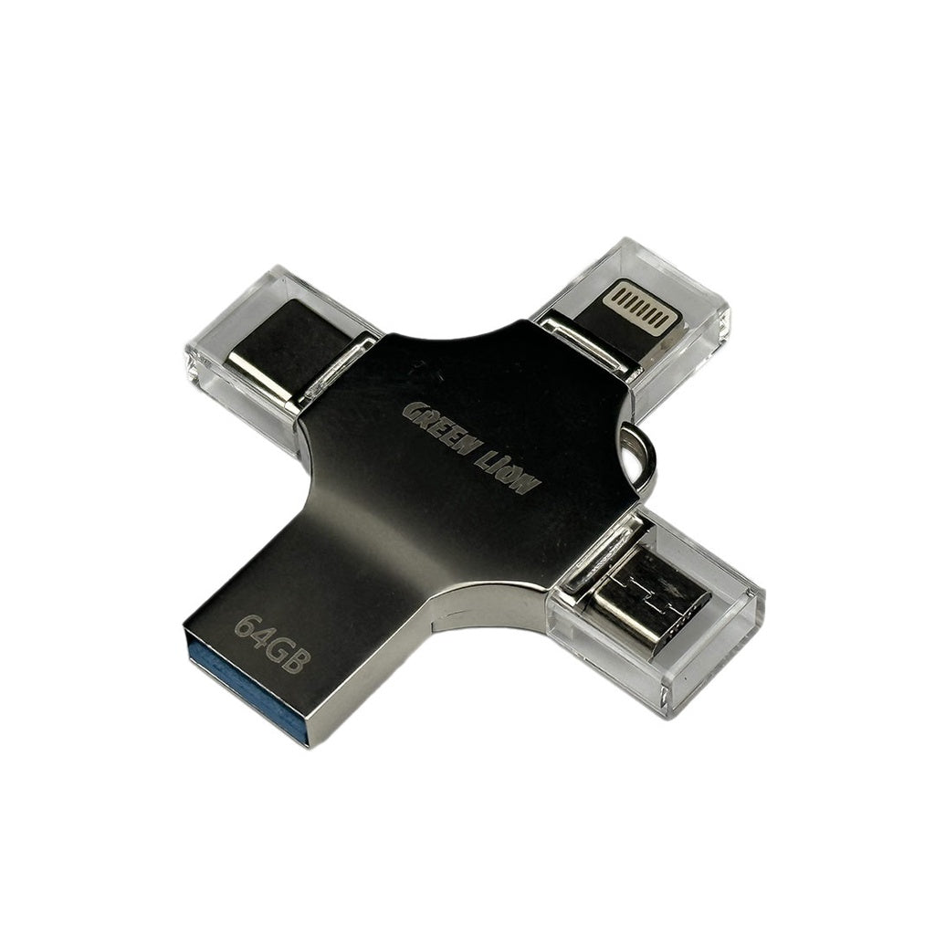 PEN-DRIVE GREEN LION 4-EM-1 USB FLASH DRIVE 64GB - PRATA