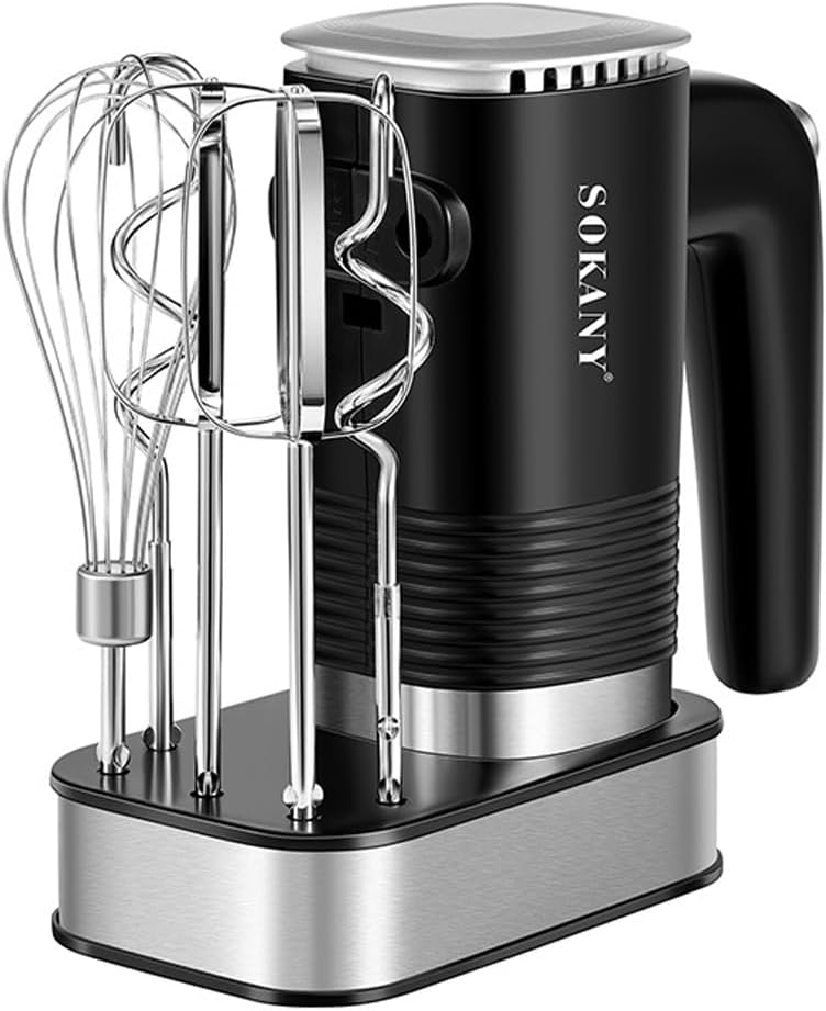 Batedeira de mão de aço inoxidável SOKANY 800W, 5 velocidades com botão de saída, batedor de mão com 2 ganchos de massa e 2 batedores (SK-02001 3 em 1 800W)