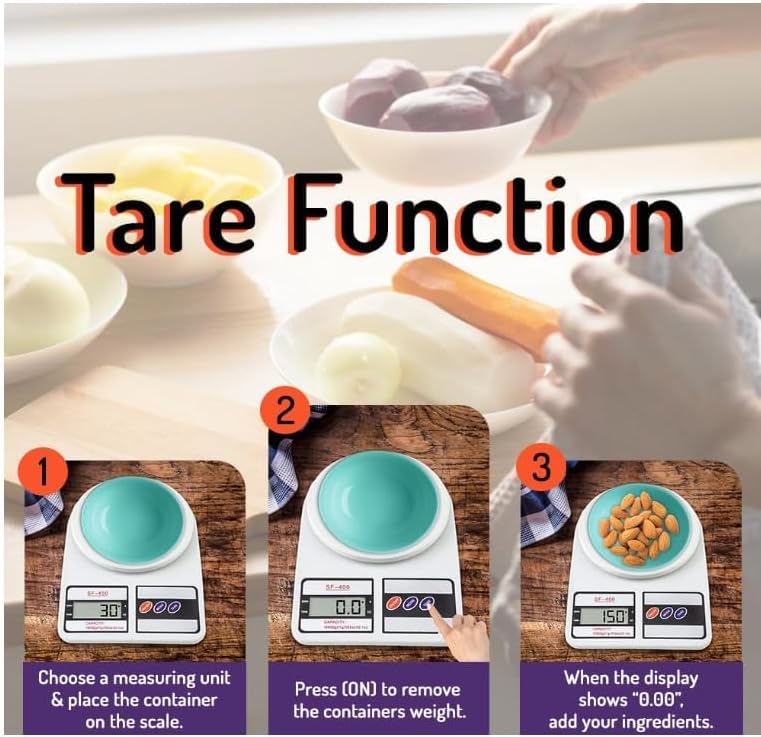 Balança de cozinha digital eletrônica multifuncional - opção de tara - visor LCD SF-400 - gramas e onças (10.000 g) para medição exata de ingredientes para cozinhar ou assar (branco/plástico)