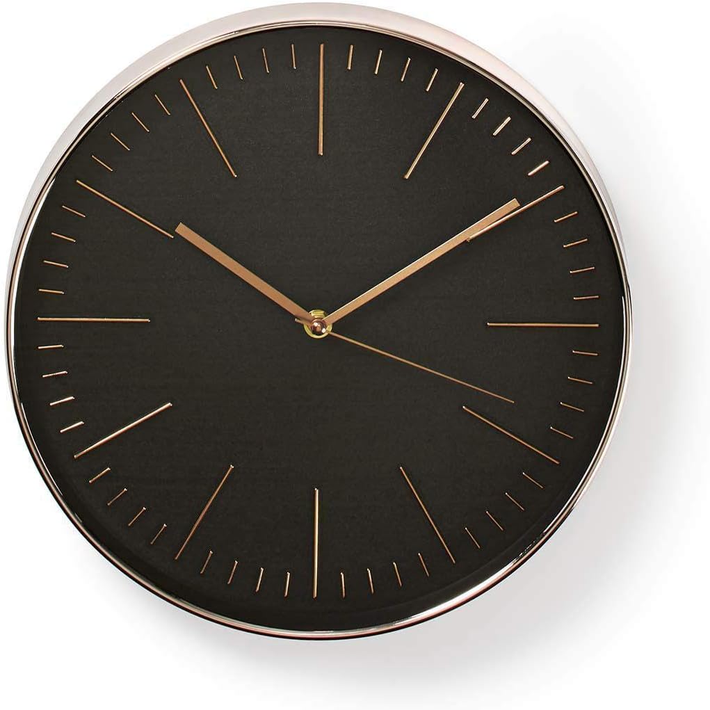 NEDIS CLWA013PC30BK Relógio de Parede Circular | 30 cm de diâmetro | Preto & Ouro