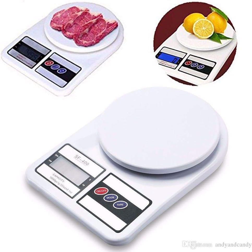 Balança de cozinha digital eletrônica multifuncional - opção de tara - visor LCD SF-400 - gramas e onças (10.000 g) para medição exata de ingredientes para cozinhar ou assar (branco/plástico)