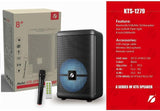 Caixa de Som Bluetooth KTS-1279, 8 Polegadas, com Microfone sem Fio, Karaokê, Luz RGB, Controle Remoto, Preta