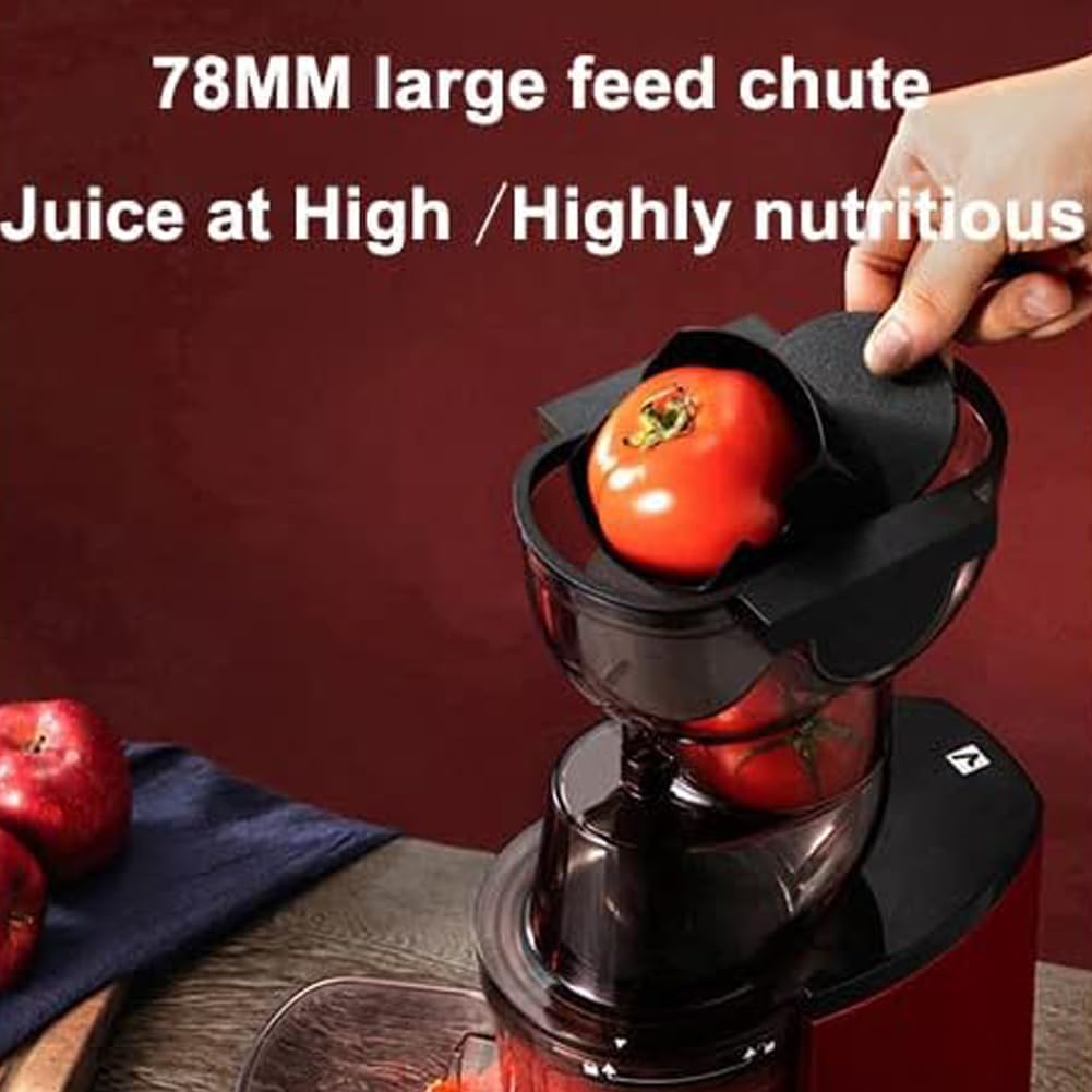 SOKANY JE-25 300W Espremedor de Mastigação Lenta, Calha Grande de 80mm, Jarro de Suco, Recipiente de Polpa, Livre de BPA, Fácil de Limpar, Espremedor Lento Inteiro para Frutas e Legumes, Vermelho