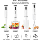 SOKANY Liquidificador de mão, 800 W com 750 ml BPA-livre Beaker, 450 ml Chopper, batedor, velocidade dupla, para Shakes, Smoothies, comida de bebê, sopas & Mais, Branco Varinha mágica 600W