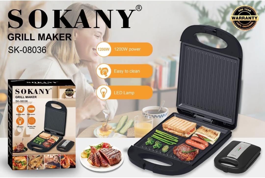 Sokany Jumbo Grill 1200W SK-08036 com revestimento antiaderente